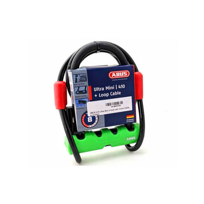 CANDADO ABUS ULTRA MINI 410/150HB180 VERDE + SOPORTE SH34 + CABLE DE ACERO COBRA 10/120